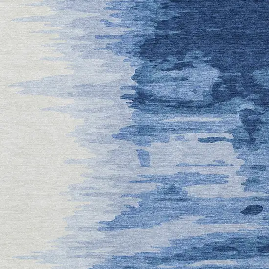 Navy Blue And Ivory Abstract Washable Indoor Outdoor Area Rug Photo 5