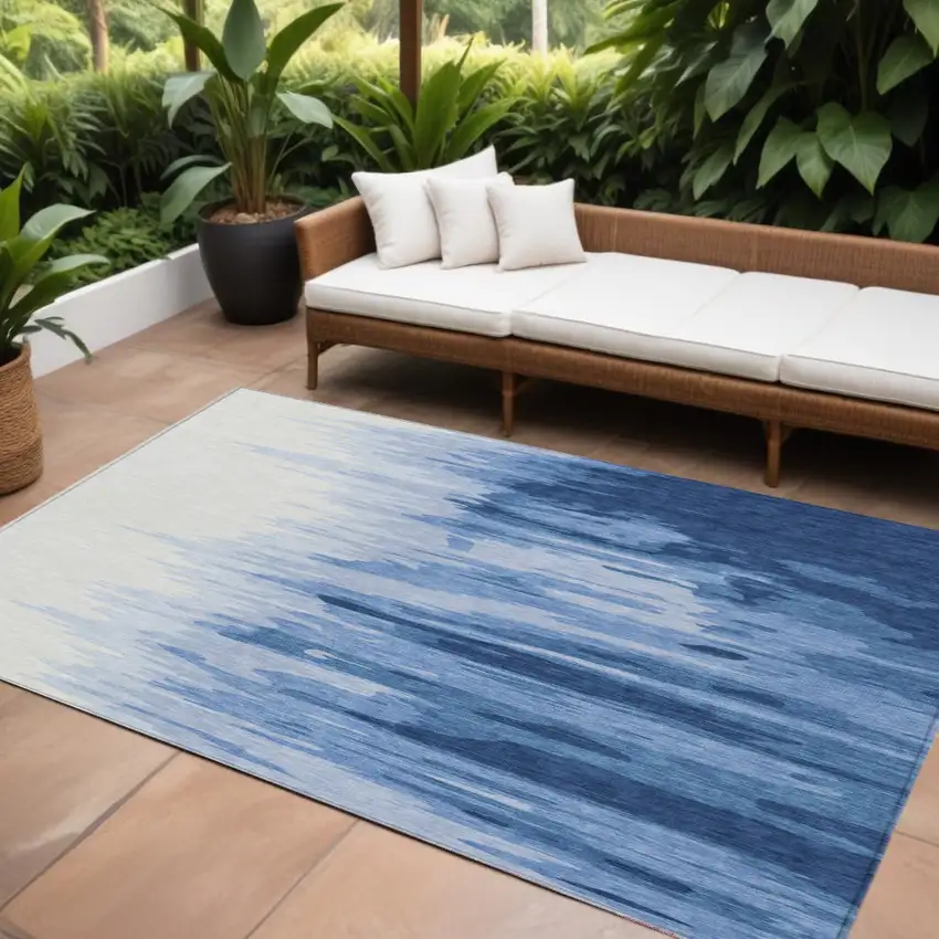 Navy Blue And Ivory Abstract Washable Indoor Outdoor Area Rug Photo 1