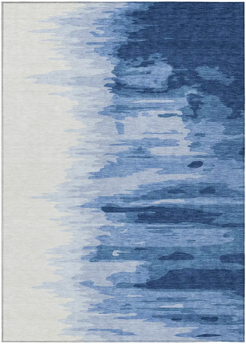 Navy Blue And Ivory Abstract Washable Indoor Outdoor Area Rug Photo 2