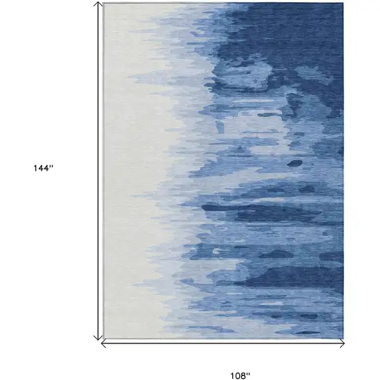 Navy Blue And Ivory Abstract Washable Indoor Outdoor Area Rug Photo 7