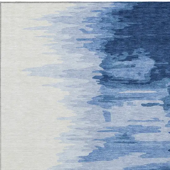 Navy Blue And Ivory Abstract Washable Indoor Outdoor Area Rug Photo 5