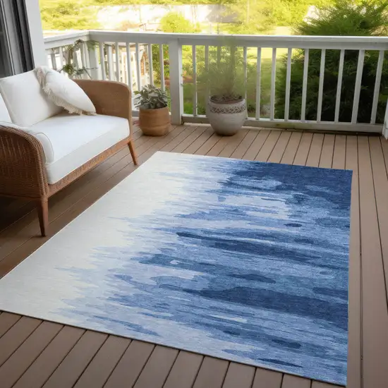 Navy Blue And Ivory Abstract Washable Indoor Outdoor Area Rug Photo 7