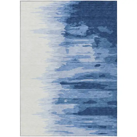 Navy Blue And Ivory Abstract Washable Indoor Outdoor Area Rug Photo 2