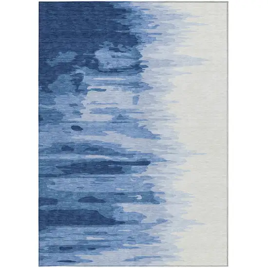 Navy Blue And Ivory Abstract Washable Indoor Outdoor Area Rug Photo 6