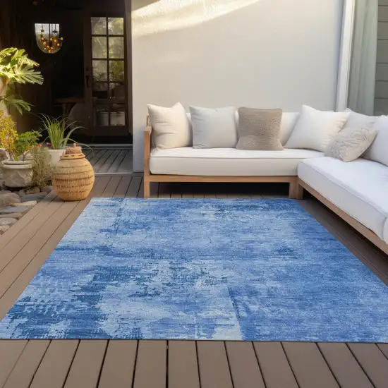 Navy Blue And Ivory Abstract Washable Indoor Outdoor Area Rug Photo 9