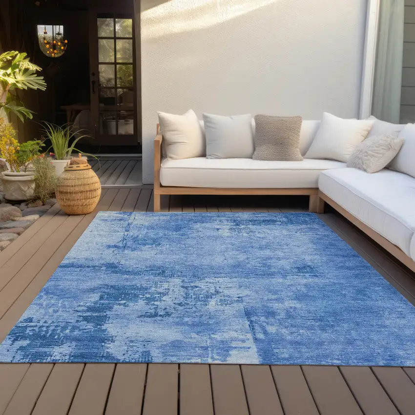 Navy Blue And Ivory Abstract Washable Indoor Outdoor Area Rug Photo 9