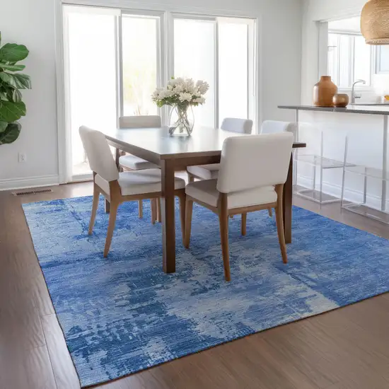 Navy Blue And Ivory Abstract Washable Indoor Outdoor Area Rug Photo 8
