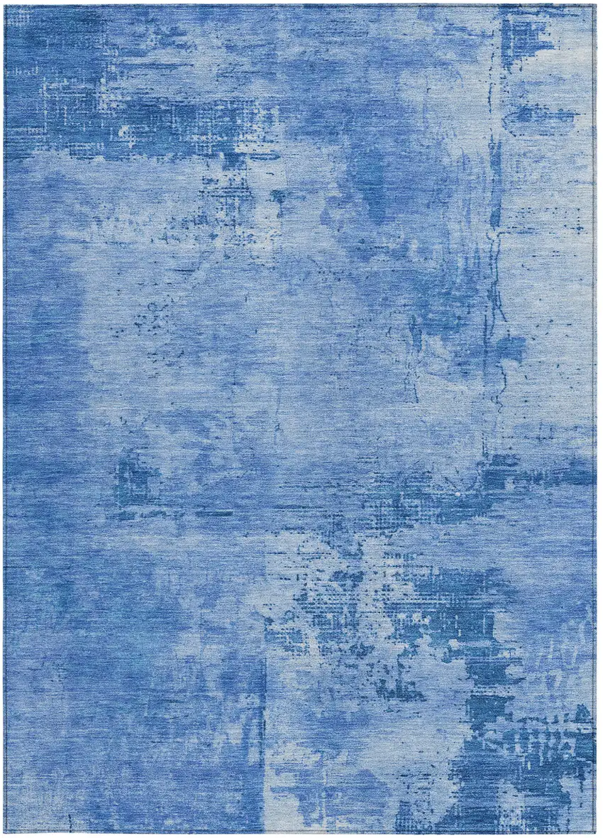 Navy Blue And Ivory Abstract Washable Indoor Outdoor Area Rug Photo 5