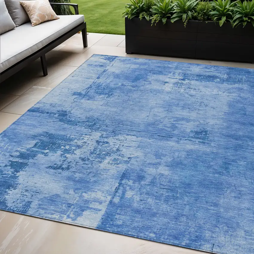 Navy Blue And Ivory Abstract Washable Indoor Outdoor Area Rug Photo 1