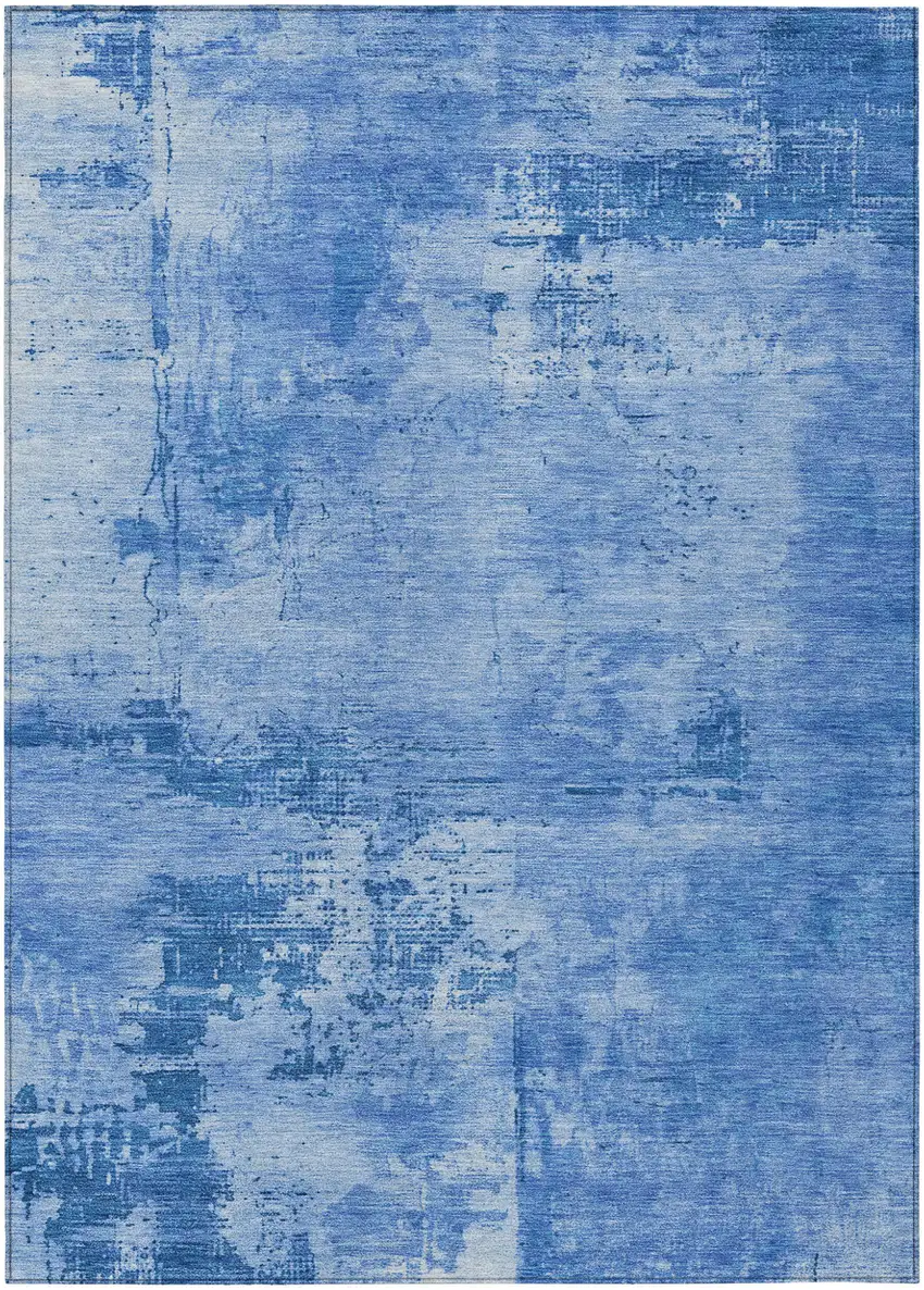 Navy Blue And Ivory Abstract Washable Indoor Outdoor Area Rug Photo 2