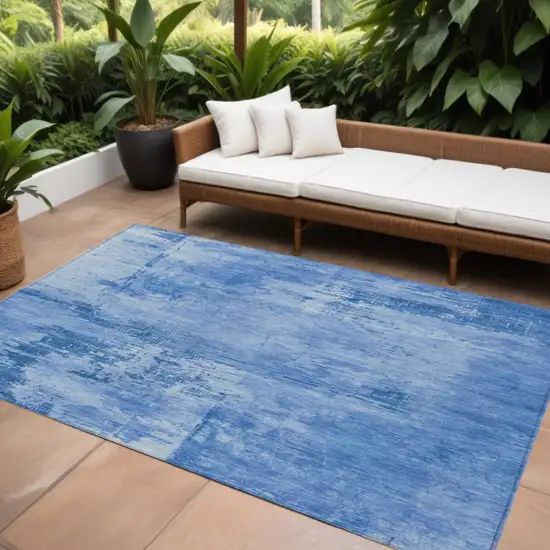 Navy Blue And Ivory Abstract Washable Indoor Outdoor Area Rug Photo 1