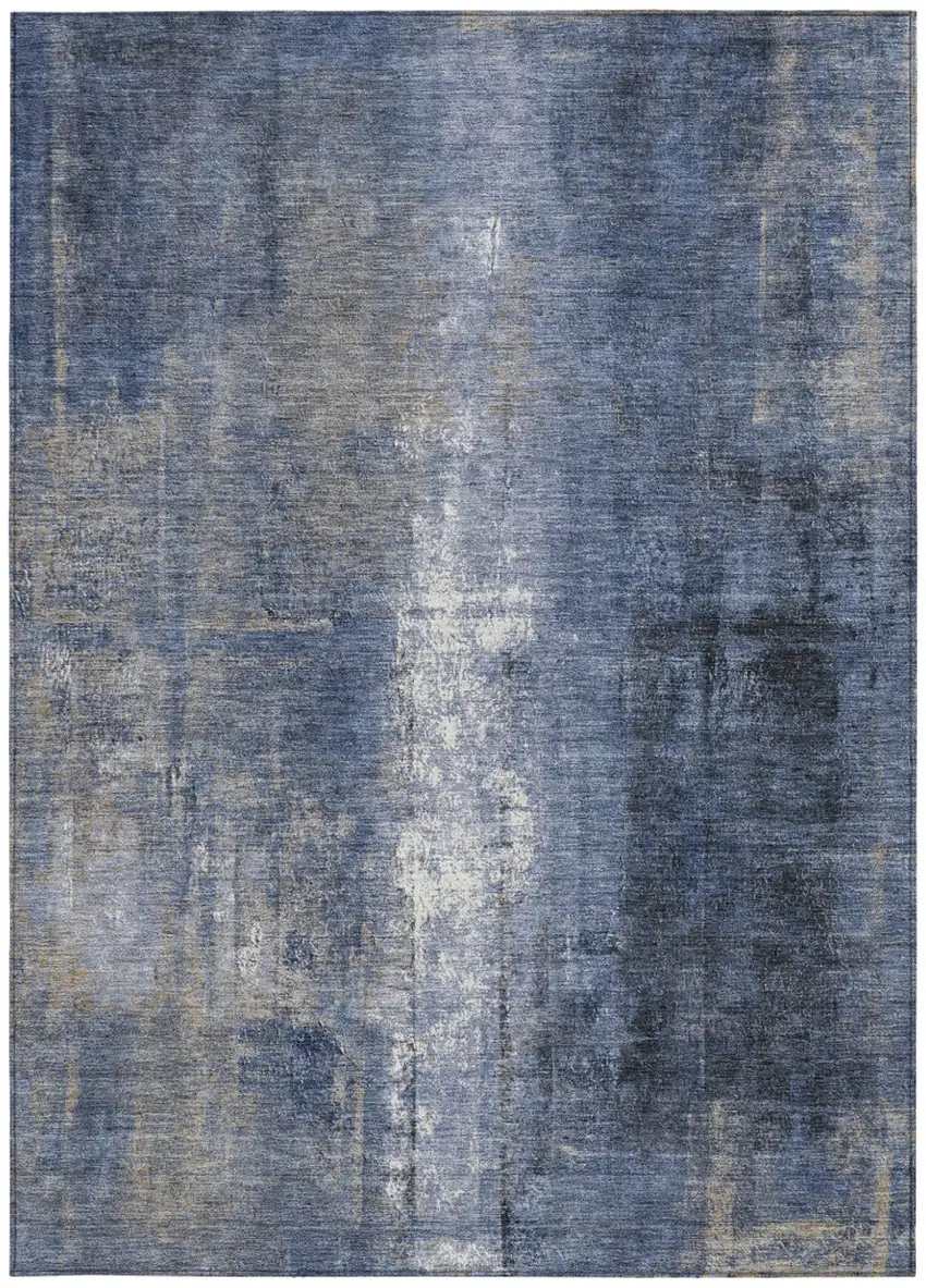 Navy Blue And Ivory Abstract Washable Indoor Outdoor Area Rug Photo 3