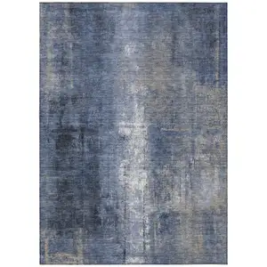 Photo of Navy Blue And Ivory Abstract Washable Indoor Outdoor Area Rug