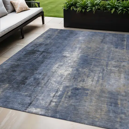 Navy Blue And Ivory Abstract Washable Indoor Outdoor Area Rug Photo 2
