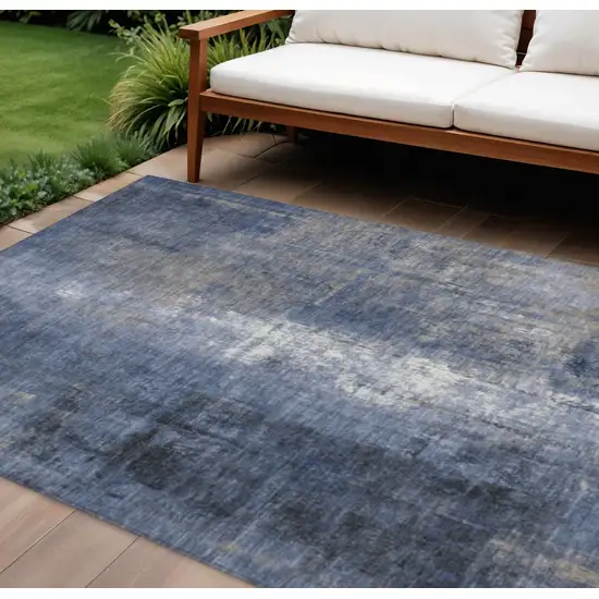 Navy Blue And Ivory Abstract Washable Indoor Outdoor Area Rug Photo 2