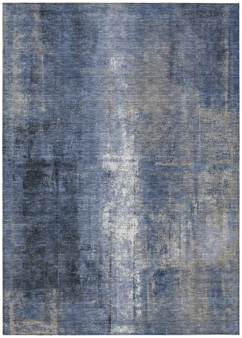 Navy Blue And Ivory Abstract Washable Indoor Outdoor Area Rug Photo 1