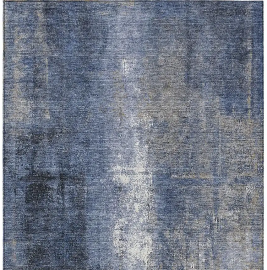 Navy Blue And Ivory Abstract Washable Indoor Outdoor Area Rug Photo 4