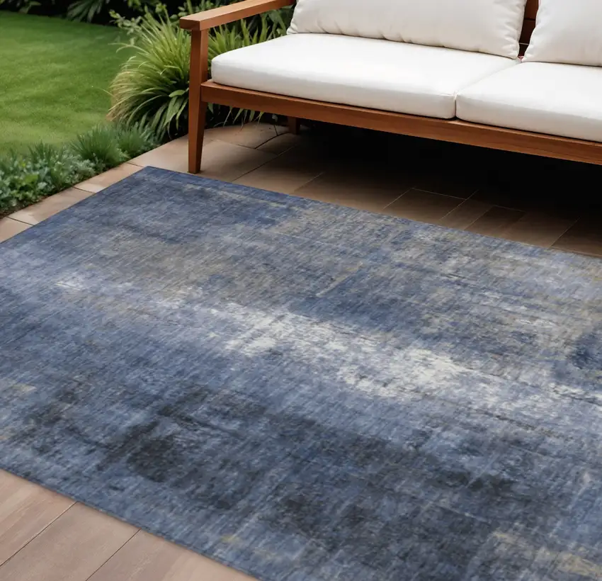 Navy Blue And Ivory Abstract Washable Indoor Outdoor Area Rug Photo 2