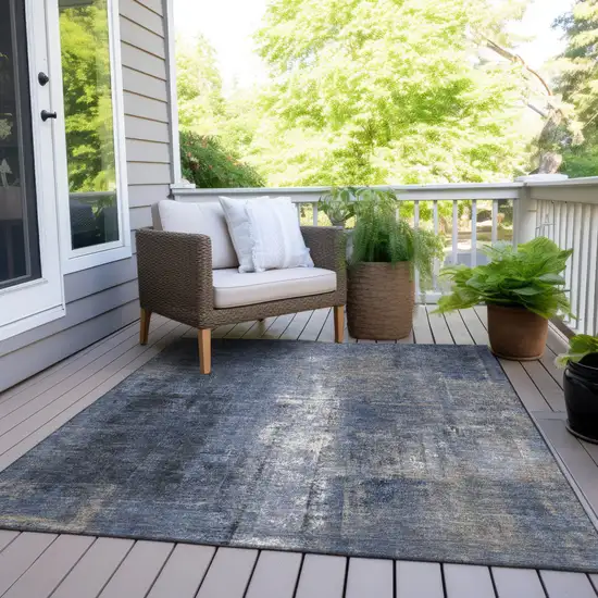 Navy Blue And Ivory Abstract Washable Indoor Outdoor Area Rug Photo 8
