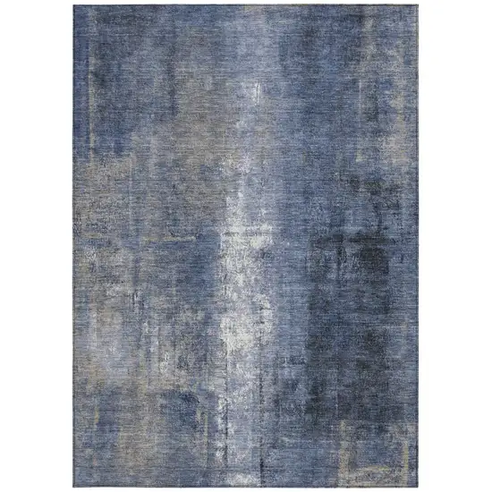 Navy Blue And Ivory Abstract Washable Indoor Outdoor Area Rug Photo 3