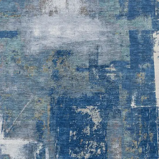 Navy Blue And Ivory Abstract Washable Indoor Outdoor Area Rug Photo 9