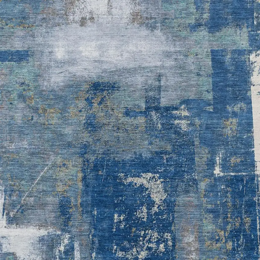 Navy Blue And Ivory Abstract Washable Indoor Outdoor Area Rug Photo 9