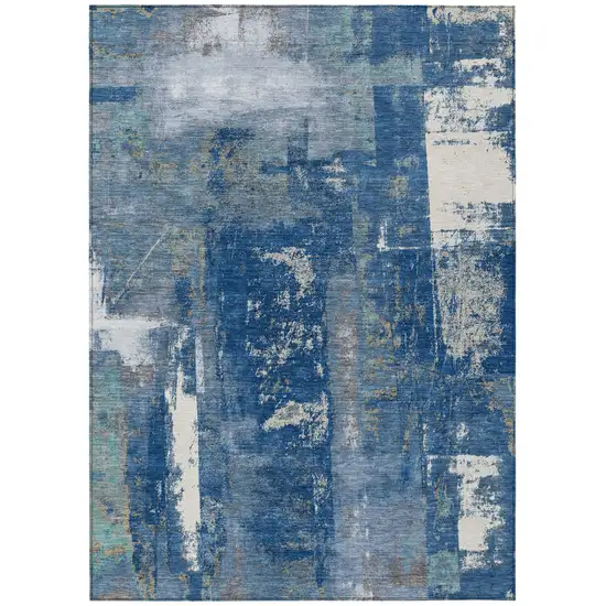 Navy Blue And Ivory Abstract Washable Indoor Outdoor Area Rug Photo 8