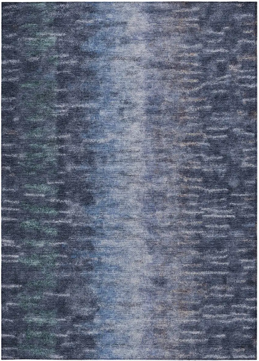 Navy Blue And Ivory Abstract Washable Indoor Outdoor Area Rug Photo 4