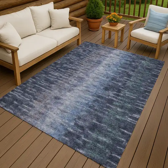 Navy Blue And Ivory Abstract Washable Indoor Outdoor Area Rug Photo 9
