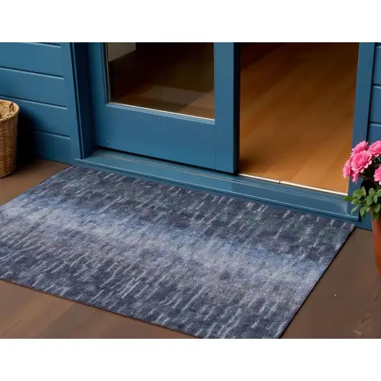 Navy Blue And Ivory Abstract Washable Indoor Outdoor Area Rug Photo 1