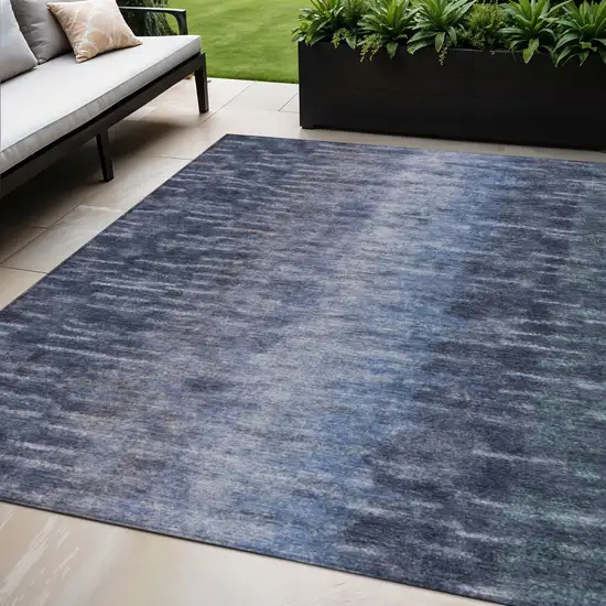 Navy Blue And Ivory Abstract Washable Indoor Outdoor Area Rug Photo 1