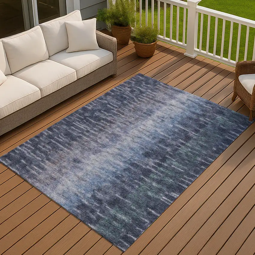 Navy Blue And Ivory Abstract Washable Indoor Outdoor Area Rug Photo 8