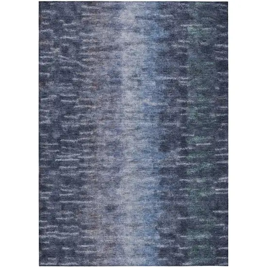 Navy Blue And Ivory Abstract Washable Indoor Outdoor Area Rug Photo 2