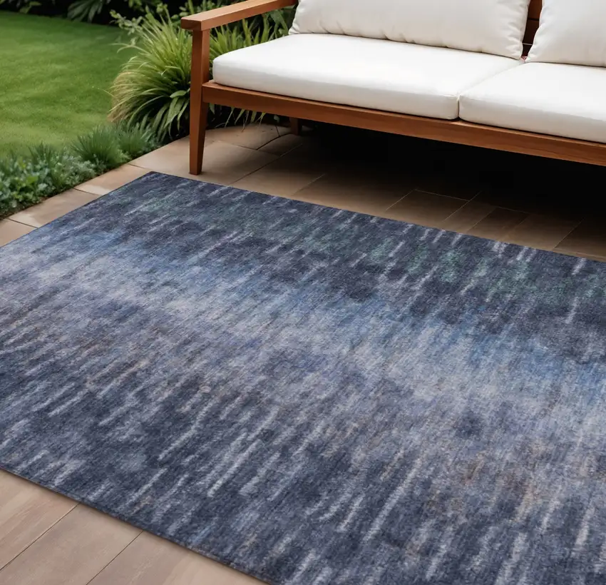 Navy Blue And Ivory Abstract Washable Indoor Outdoor Area Rug Photo 1