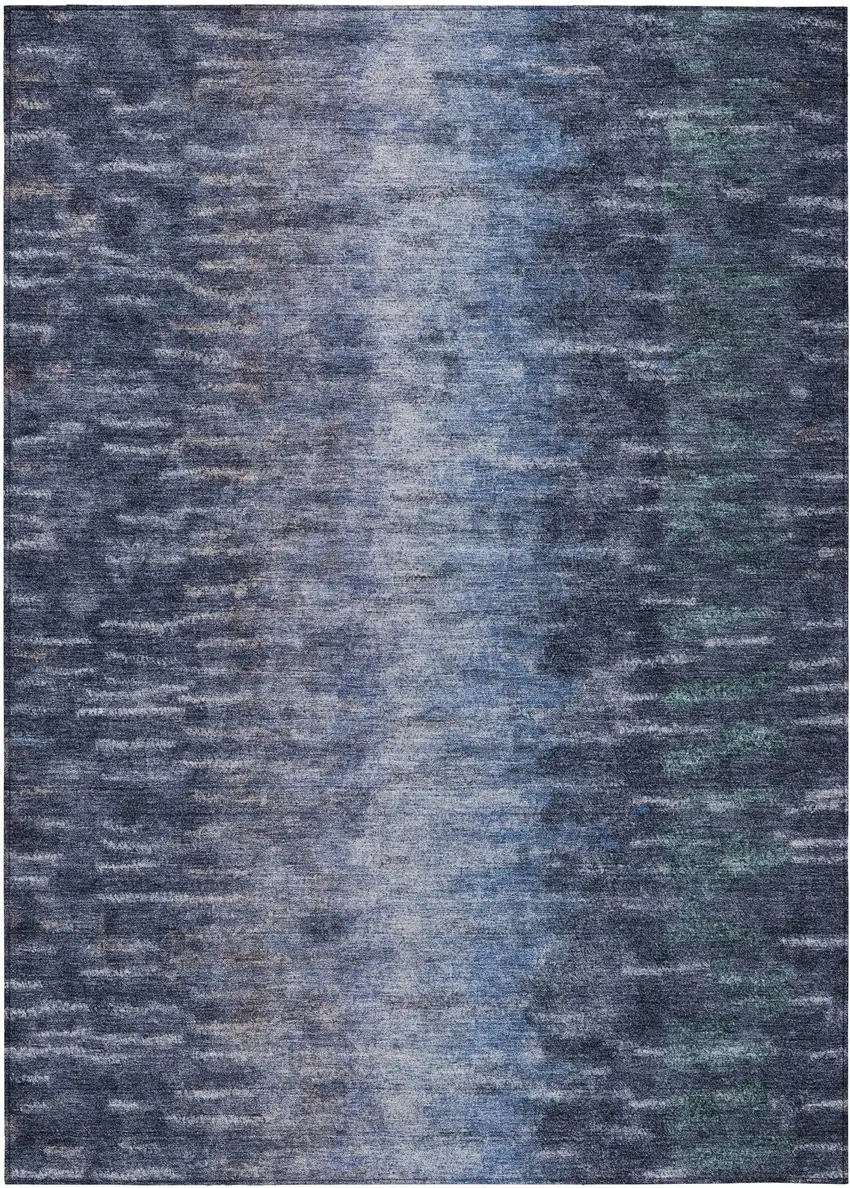 Navy Blue And Ivory Abstract Washable Indoor Outdoor Area Rug Photo 2