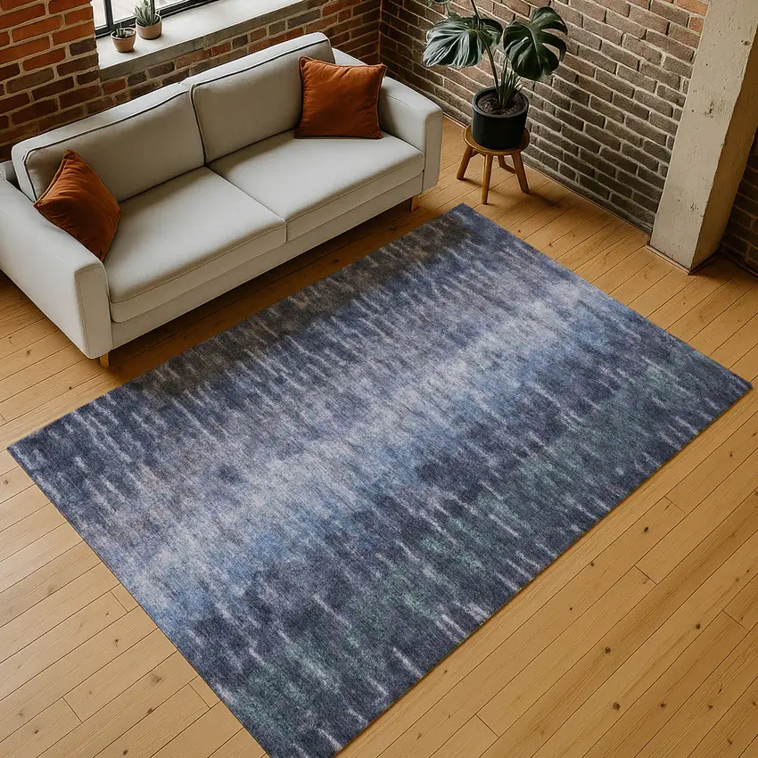 Navy Blue And Ivory Abstract Washable Indoor Outdoor Area Rug Photo 9