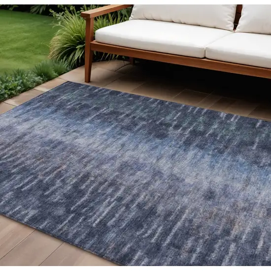 Navy Blue And Ivory Abstract Washable Indoor Outdoor Area Rug Photo 1