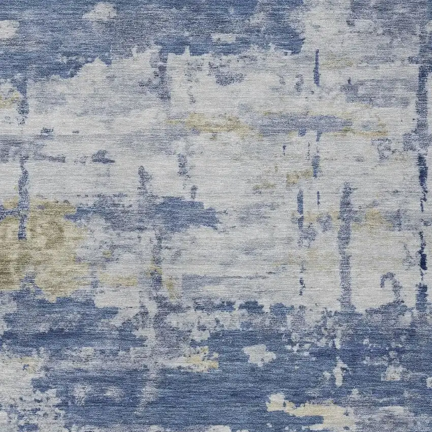 Navy Blue And Ivory Abstract Washable Indoor Outdoor Area Rug Photo 3