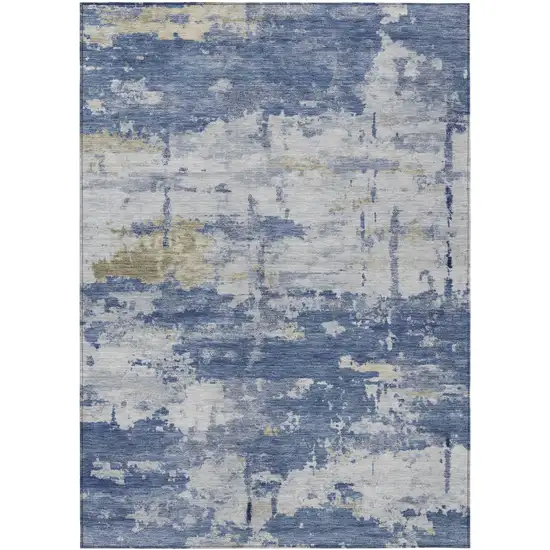 Navy Blue And Ivory Abstract Washable Indoor Outdoor Area Rug Photo 8