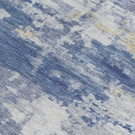 Navy Blue And Ivory Abstract Washable Indoor Outdoor Area Rug Photo 2