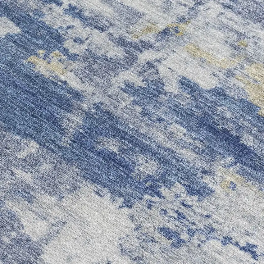 Navy Blue And Ivory Abstract Washable Indoor Outdoor Area Rug Photo 2