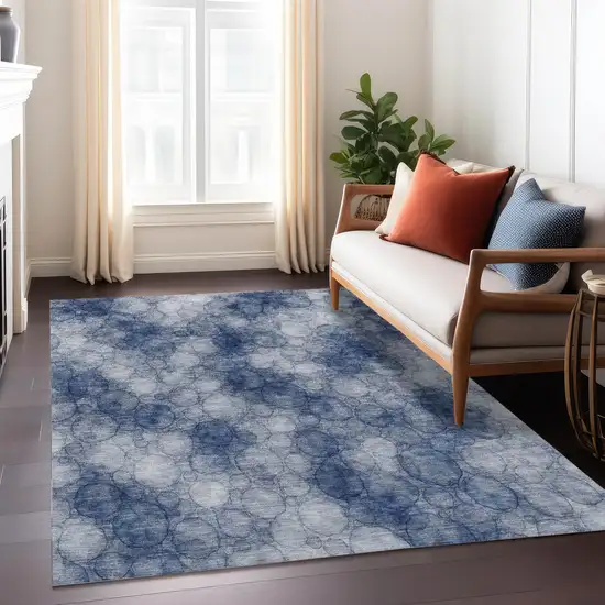 Navy Blue And Ivory Abstract Washable Indoor Outdoor Area Rug Photo 4