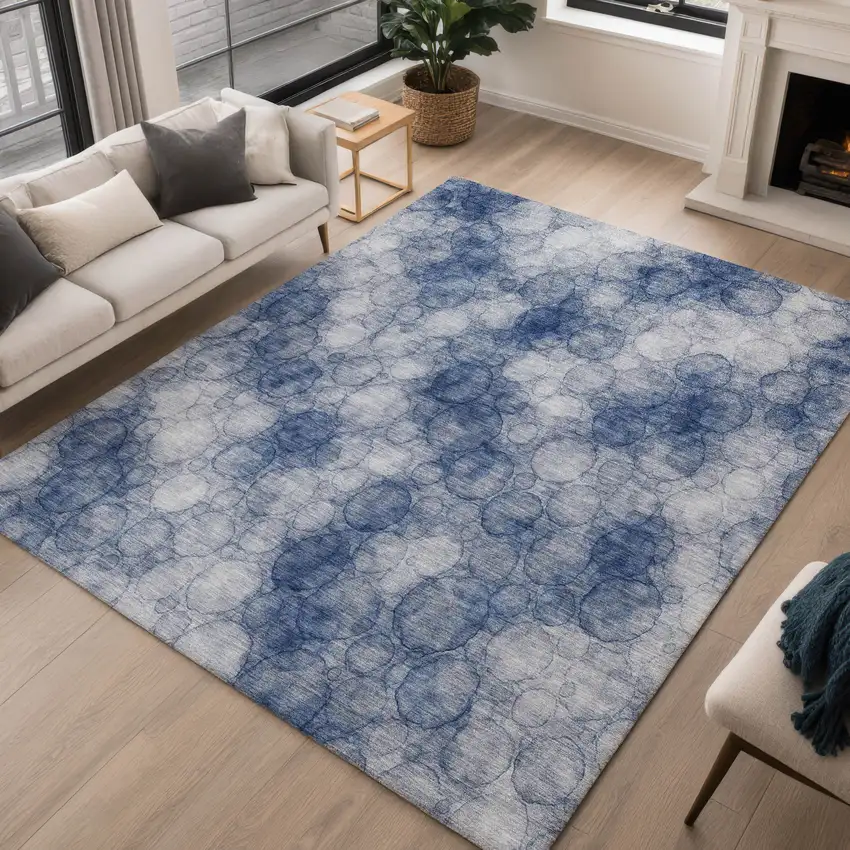 Navy Blue And Ivory Abstract Washable Indoor Outdoor Area Rug Photo 3