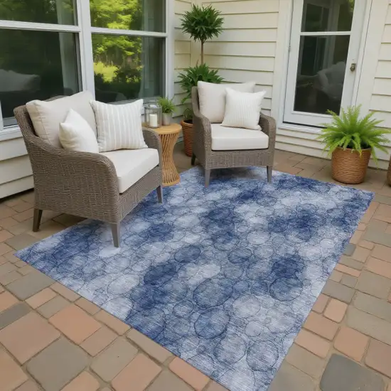 Navy Blue And Ivory Abstract Washable Indoor Outdoor Area Rug Photo 2