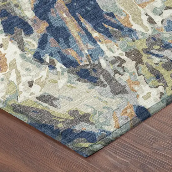 Navy Blue And Ivory Abstract Washable Indoor Outdoor Area Rug Photo 8