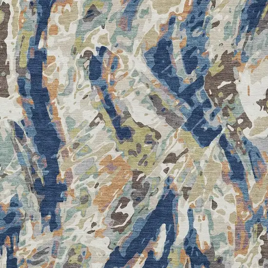 Navy Blue And Ivory Abstract Washable Indoor Outdoor Area Rug Photo 2