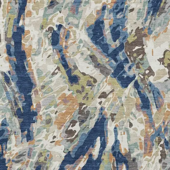 Navy Blue And Ivory Abstract Washable Indoor Outdoor Area Rug Photo 2