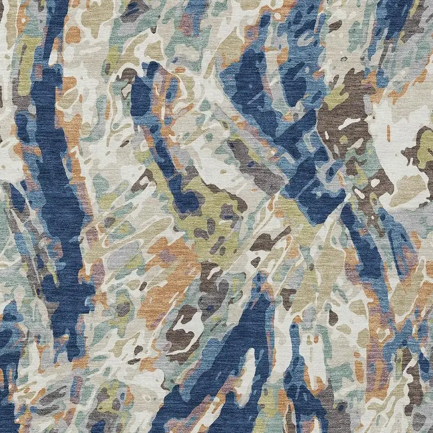 Navy Blue And Ivory Abstract Washable Indoor Outdoor Area Rug Photo 2