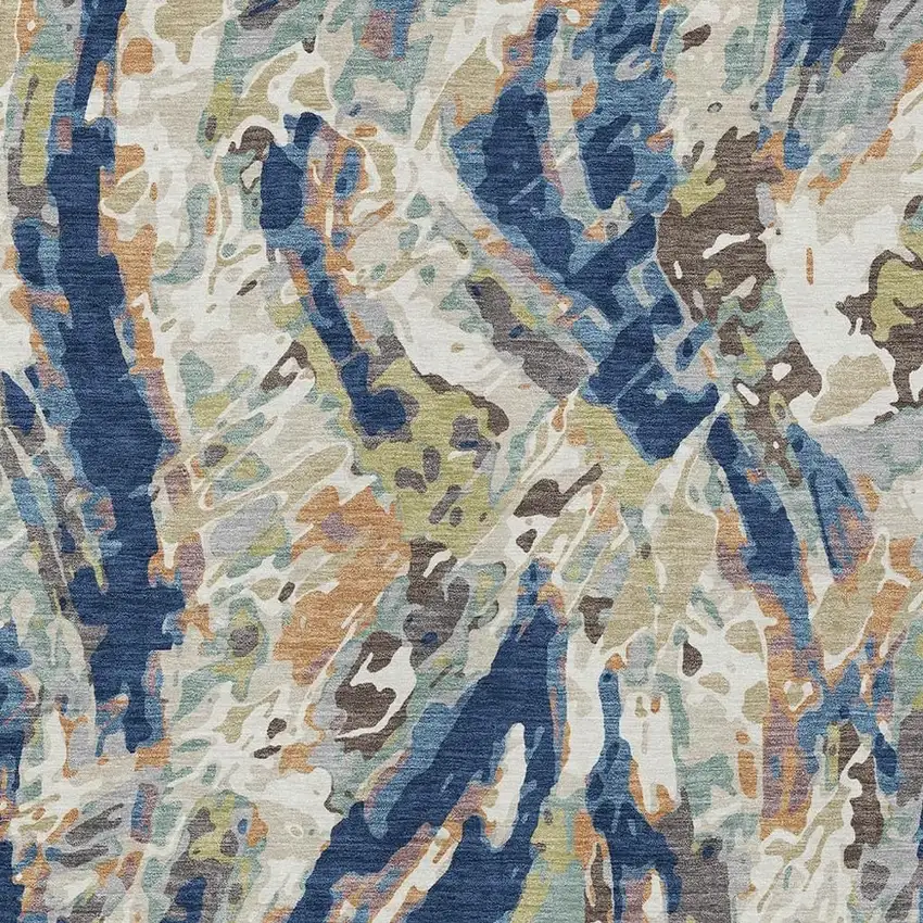 Navy Blue And Ivory Abstract Washable Indoor Outdoor Area Rug Photo 2