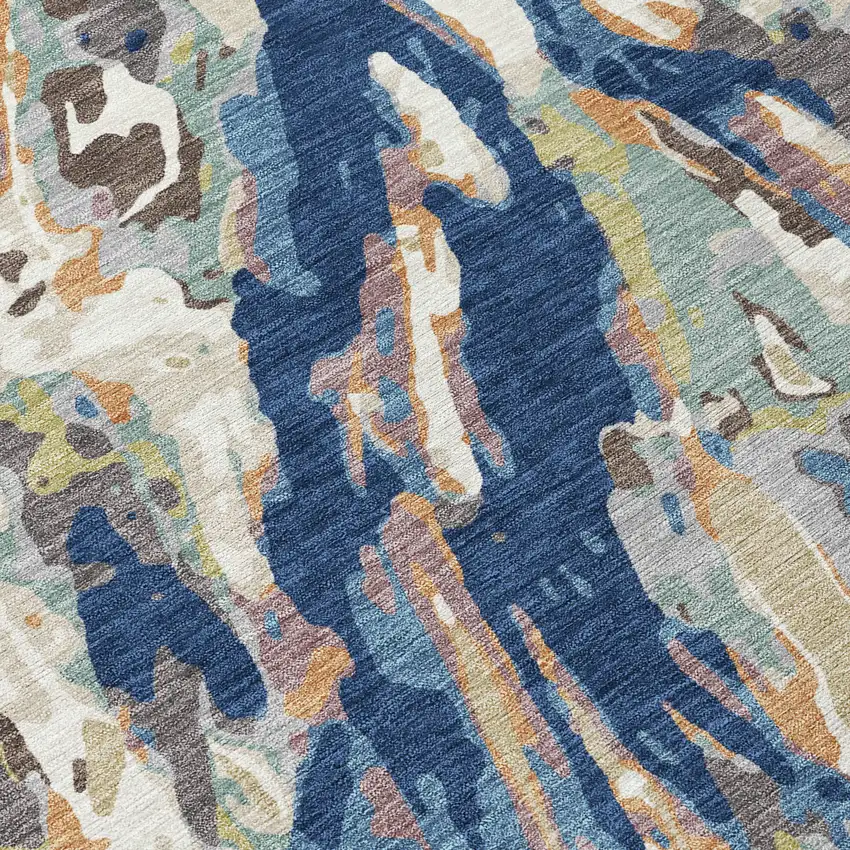 Navy Blue And Ivory Abstract Washable Indoor Outdoor Area Rug Photo 9